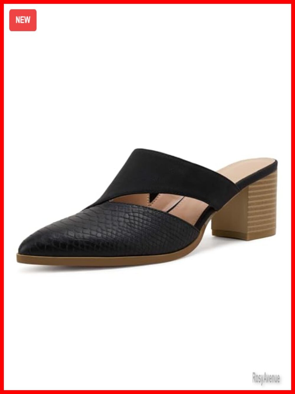 Cutout Backless Mule Chunky Stacked Heel Slip On Closed Toe Sandals